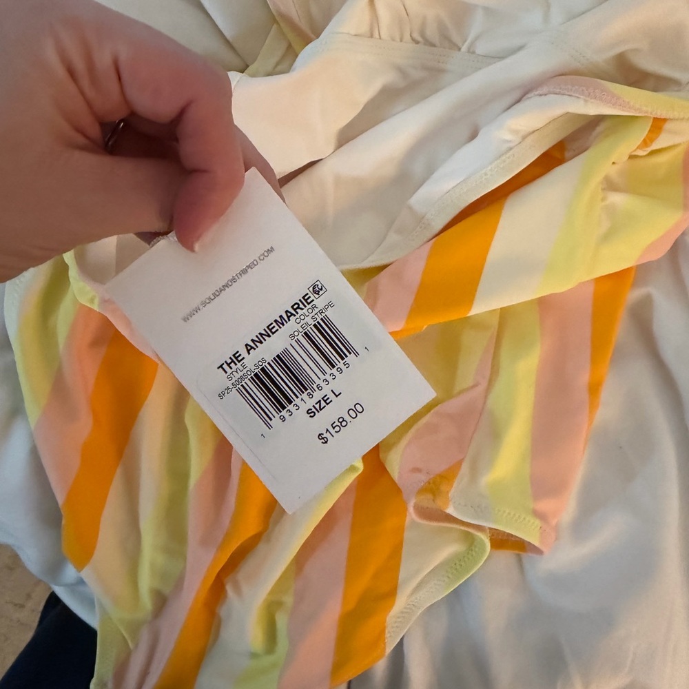 SOLID & STRIPED The Anne Marie - Yellow and Pink Striped One Piece Swimsuit - Picture 5 of 6
